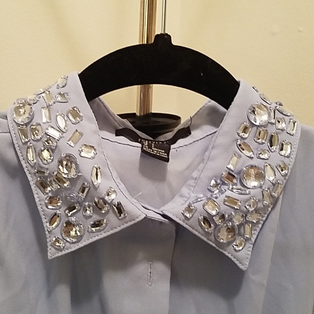 (3 For $15) Forever 21 Light Blue Gemmed collar dress - Picture 4 of 5